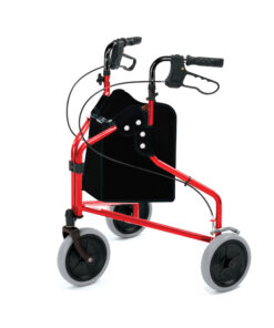 2340 : Lightweight Tri-Wheel Walker with Loop Brakes and Vinyl Bag - Bright Red